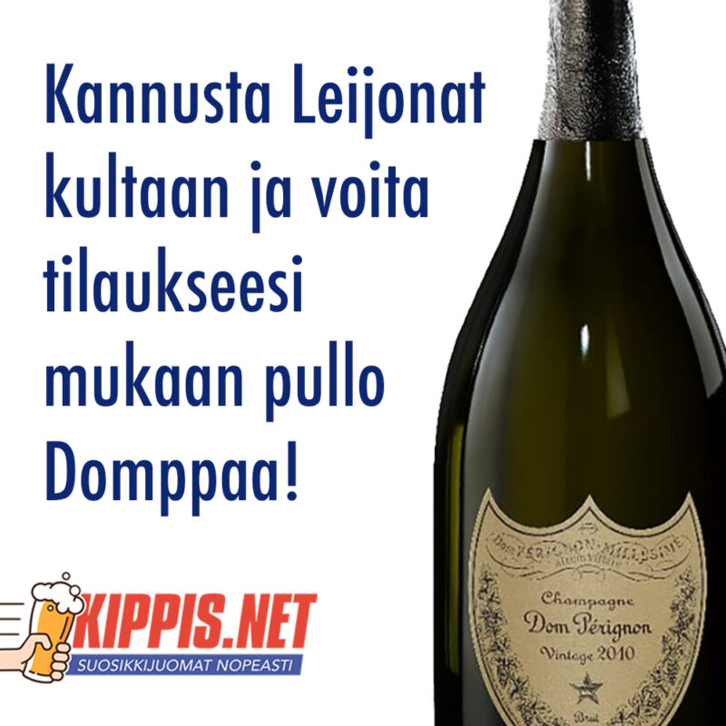 Kannusta Leijonat kultaan ja voita tilaukseesi mukaan pullo Domppaa